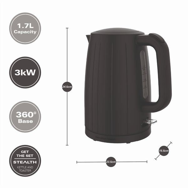 Hamilton Beach Stealth Kettle, Toaster and 20L Stainless Steel Interior Microwave Black